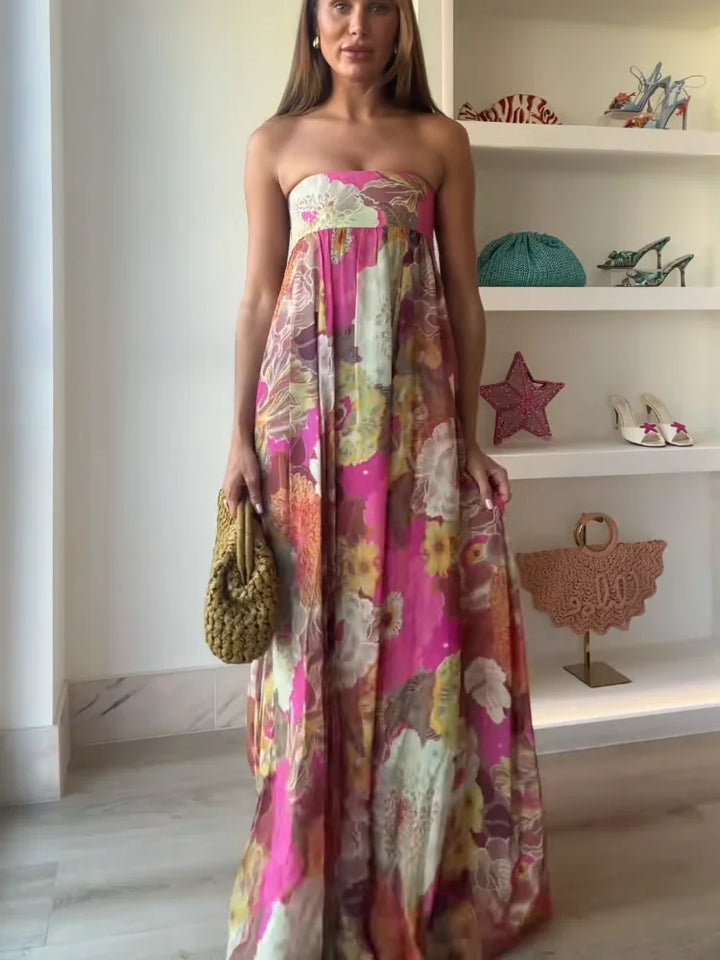 Anna | Women's Strapless Floral Maxi Wedding Guest Dress