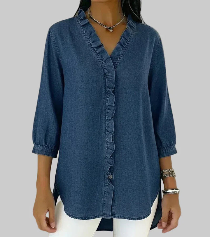 Zara | Women's Ruffle V-Neck 3/4 Sleeve Blouse