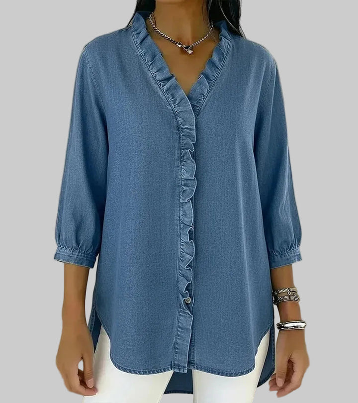 Zara | Women's Ruffle V-Neck 3/4 Sleeve Blouse
